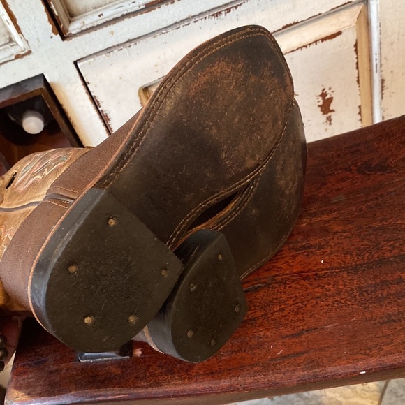 Kids OLD WEST BROWN SQUARE TOE BOOTS - Picture 8 of 9